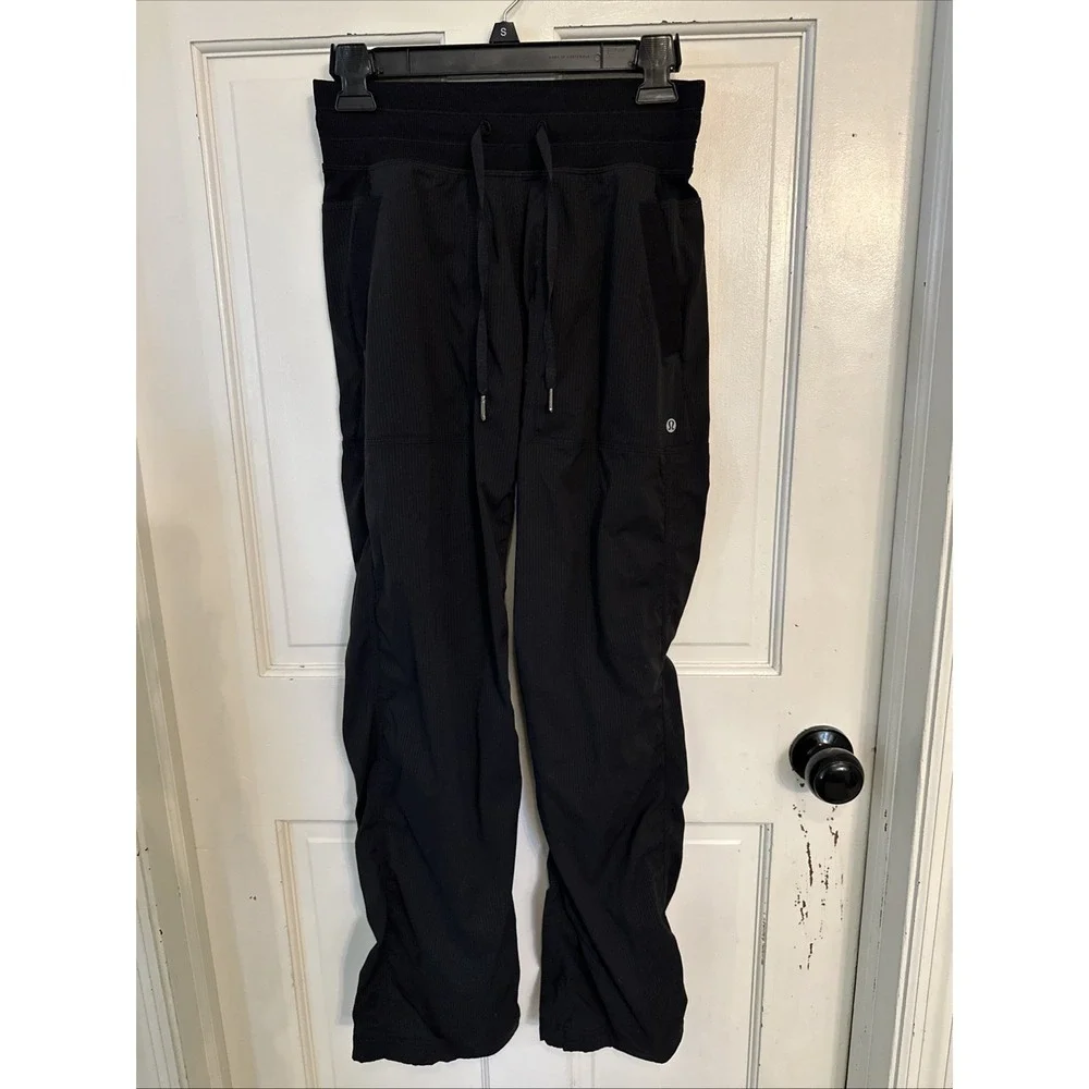 Lululemon Womens Dance Studio Black Elastic Waist Pants Size 4 Mid Rise Athletic